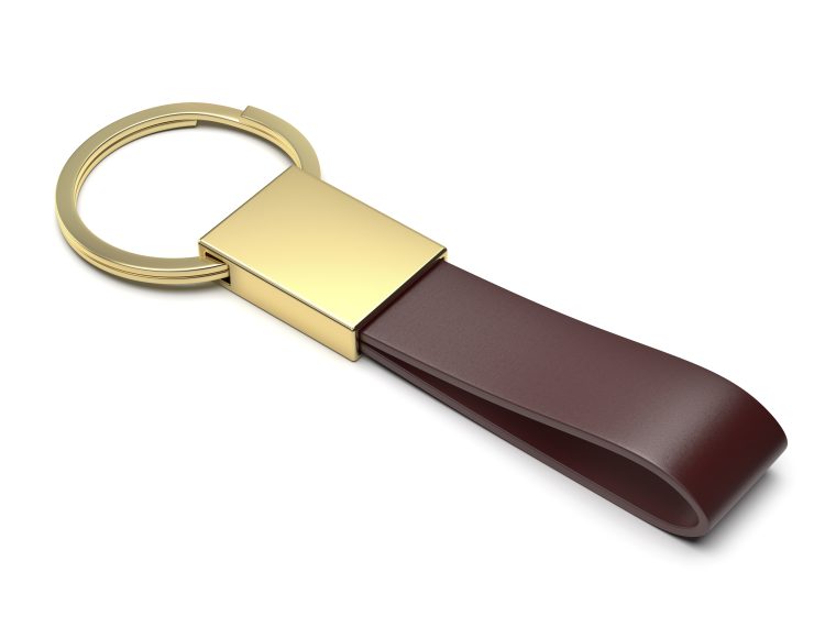 Gold keychain with leather strap