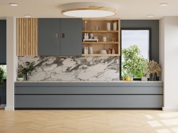 Modern style kitchen interior design with accessories decoration